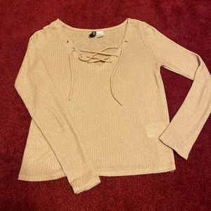 H&M Beige Tie-String Long-Sleeve Shirt